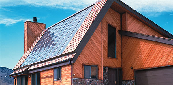 This house in Golden, Colo., uses flat-plate solar panels to heat water, which is then stored for domestic use in a tank similar to a conventional gas or electric water heater.